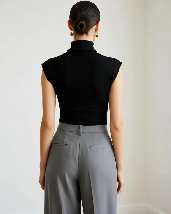 High Neck Cap Sleeve Slim-Fit Top SOLACE