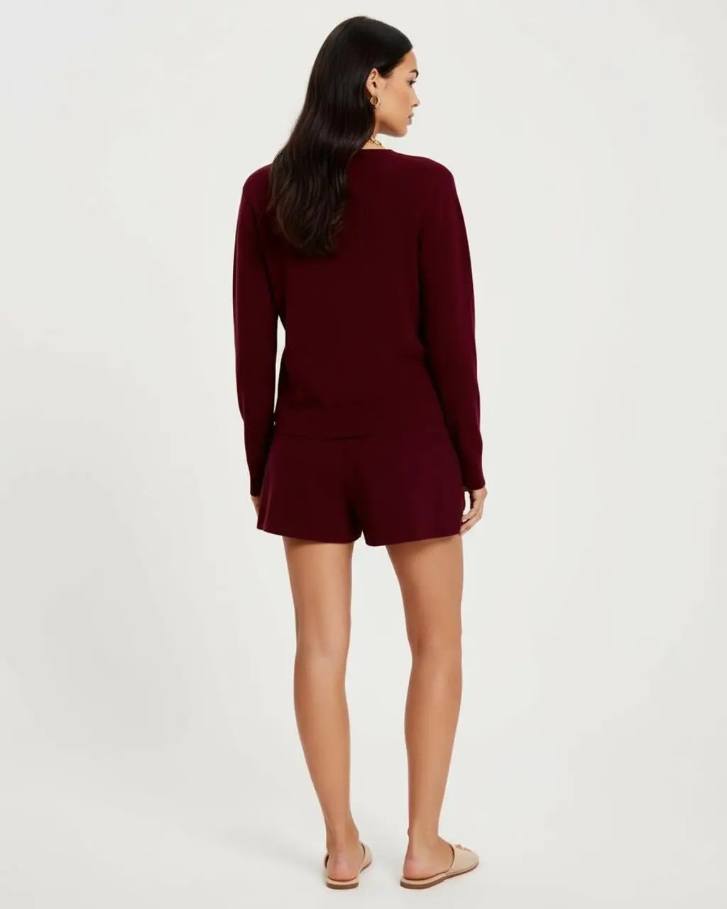 Burgundy Deep V-Neck Button-Up Top SOLACE