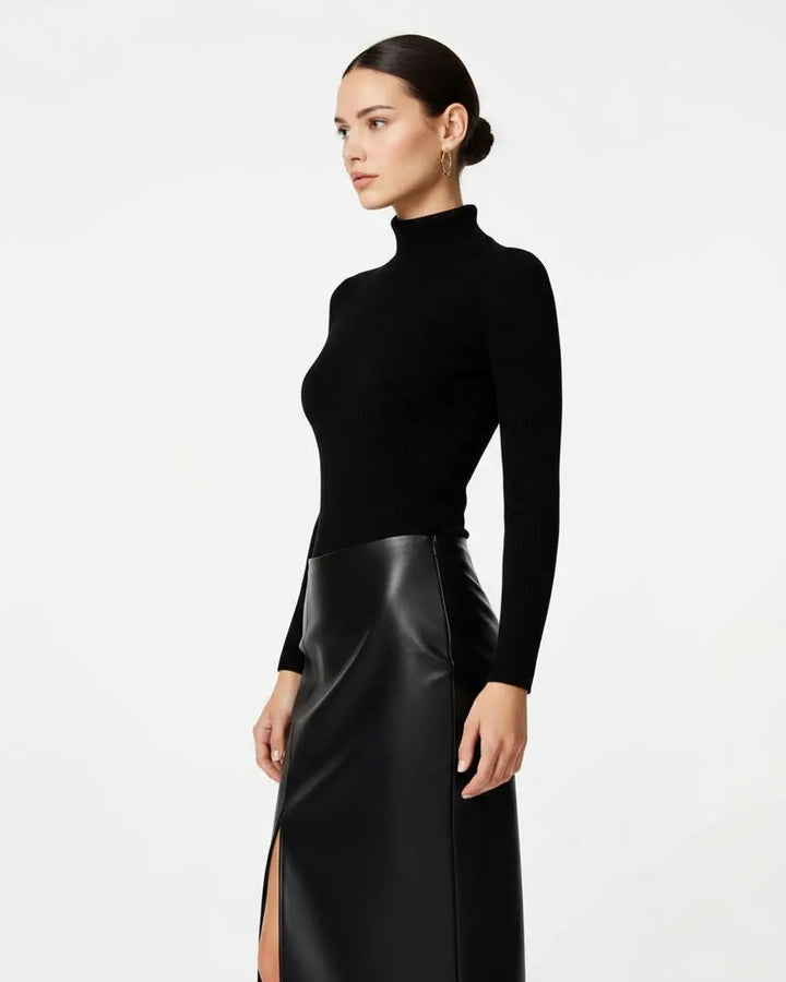 Leather Side-Slit Pencil Midi Skirt SOLACE