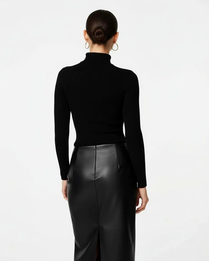 Leather Side-Slit Pencil Midi Skirt SOLACE