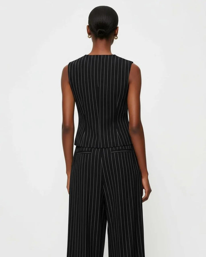 Crew Neck Button-Front Pinstripe Suit SOLACE