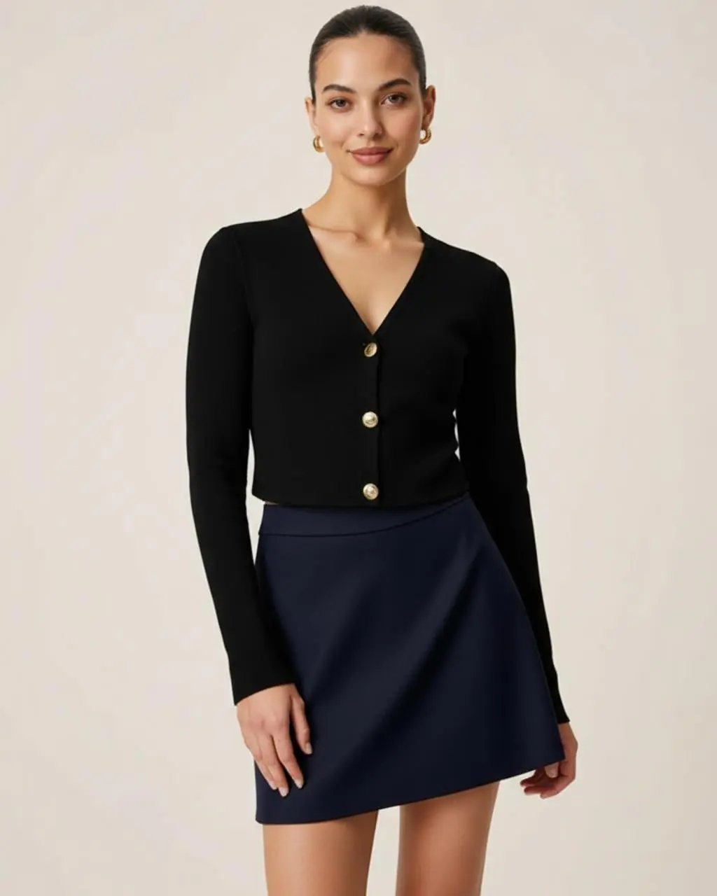 Ribbed Knit V-Neck Cardigan SOLACE