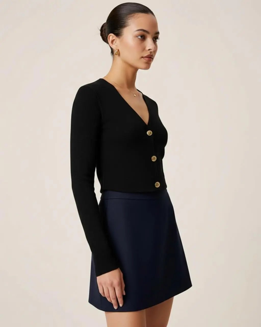 Ribbed Knit V-Neck Cardigan SOLACE