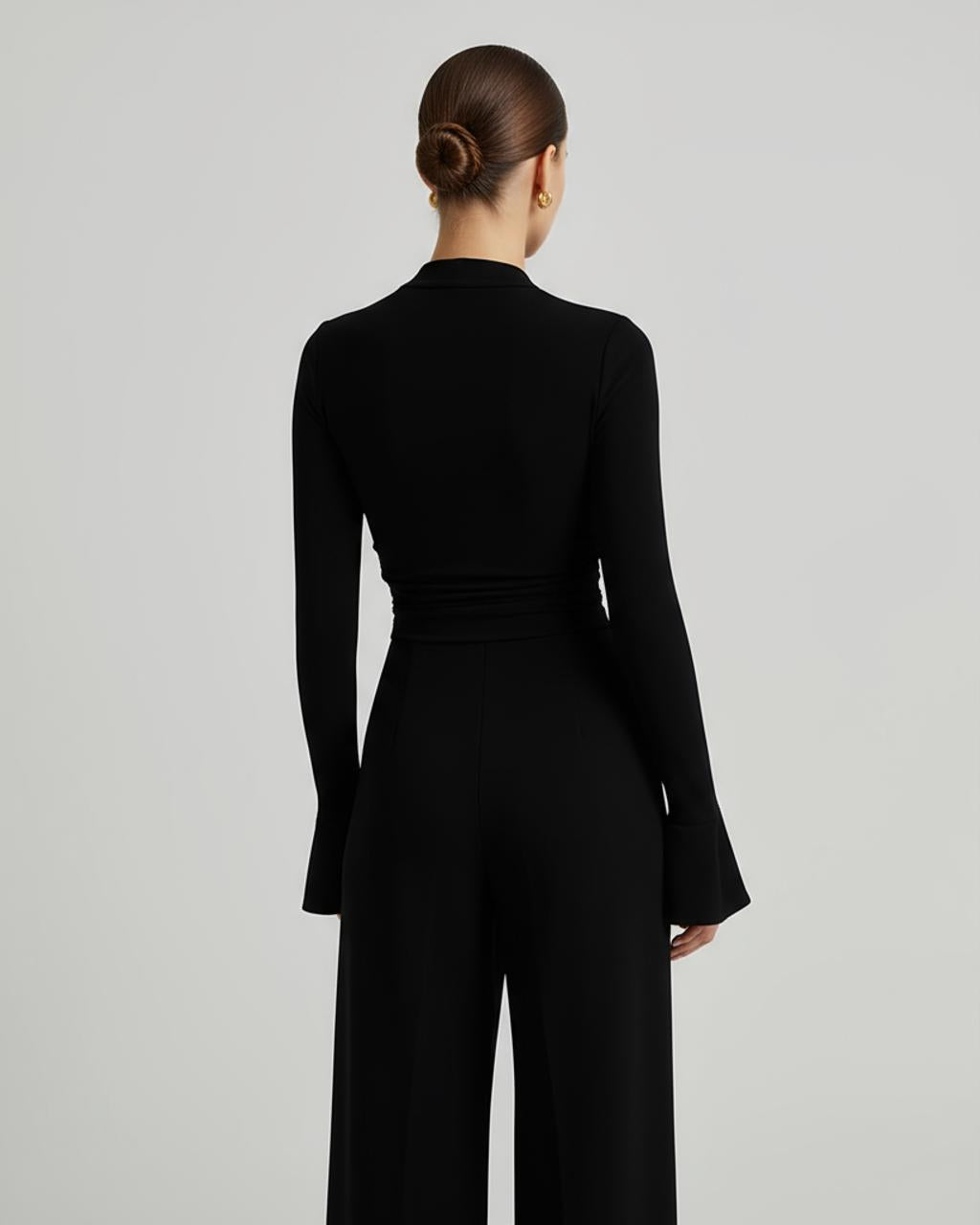 V-Neck Long Sleeve Shirred Waist Top SOLACE