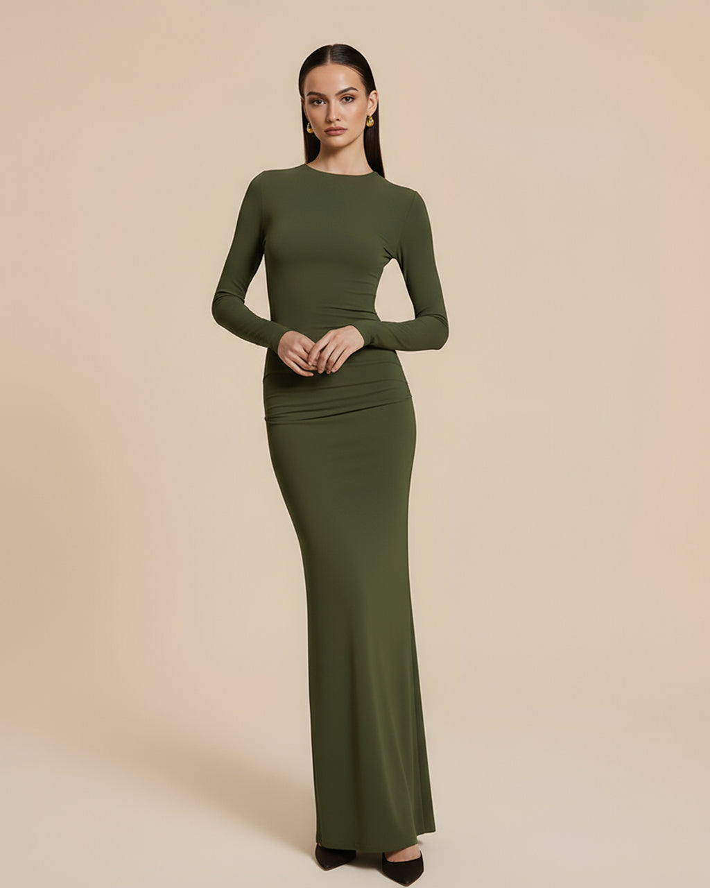 Green Long-Sleeve Mermaid Hem Bodycon Dress SOLACE