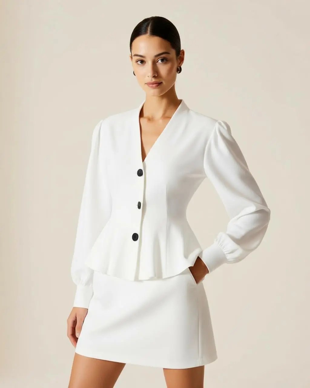 Peplum Cinched Waist Button Front Blazer Set SOLACE