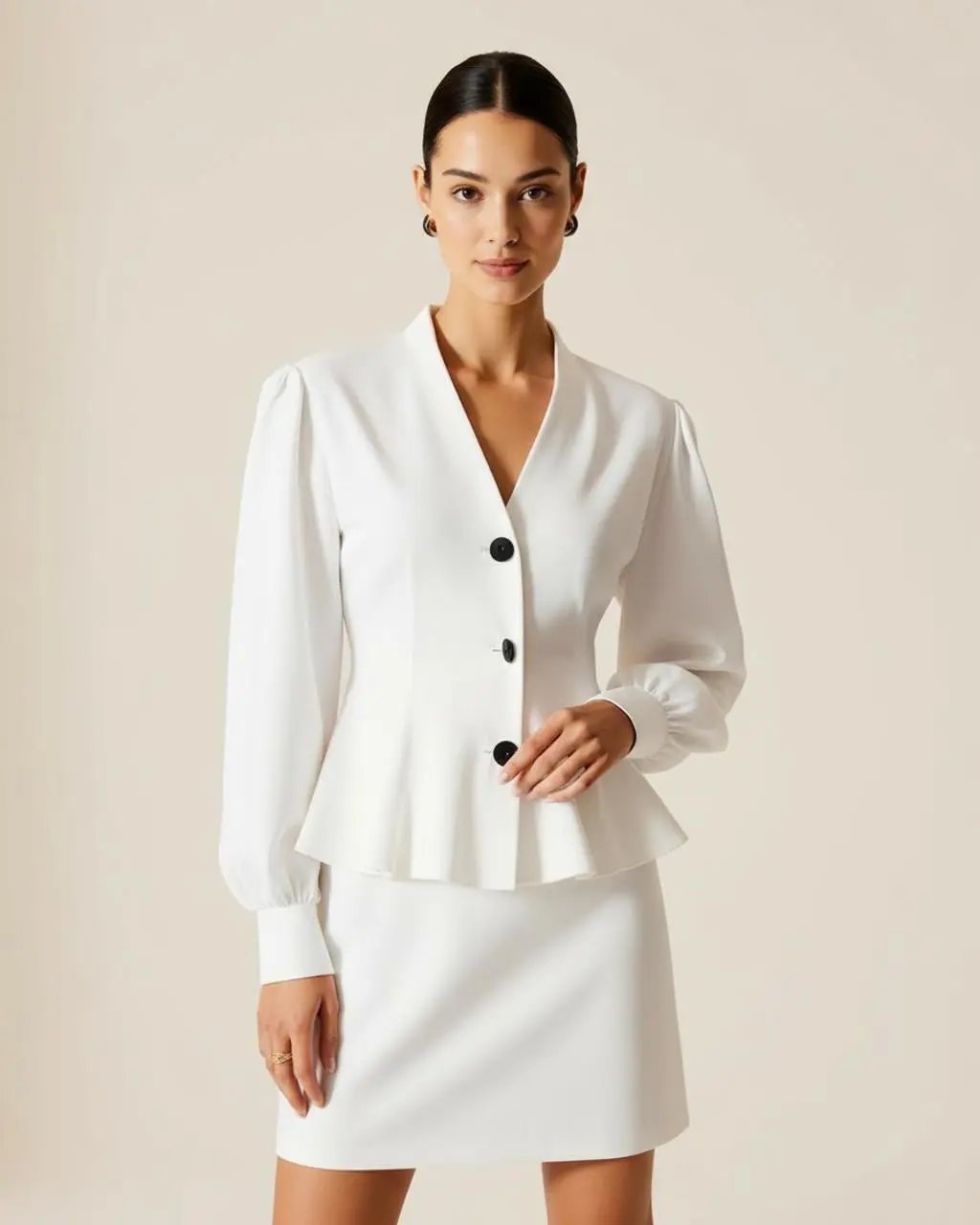 Peplum Cinched Waist Button Front Blazer Set SOLACE
