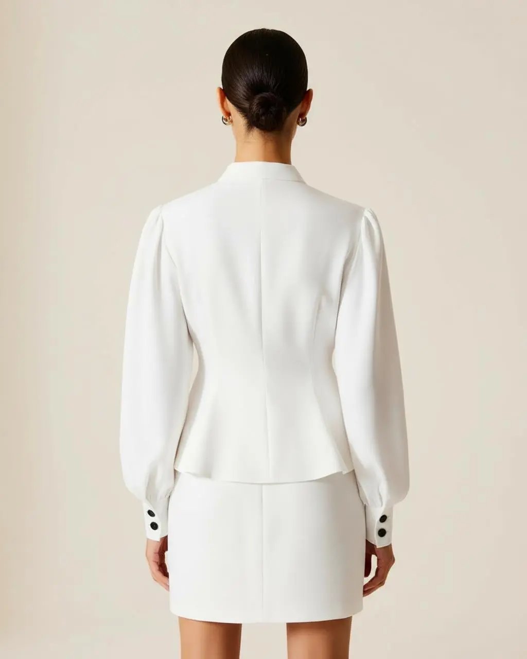 Peplum Cinched Waist Button Front Blazer Set SOLACE