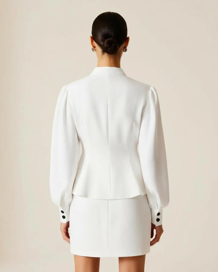 Peplum Cinched Waist Button Front Blazer Set SOLACE