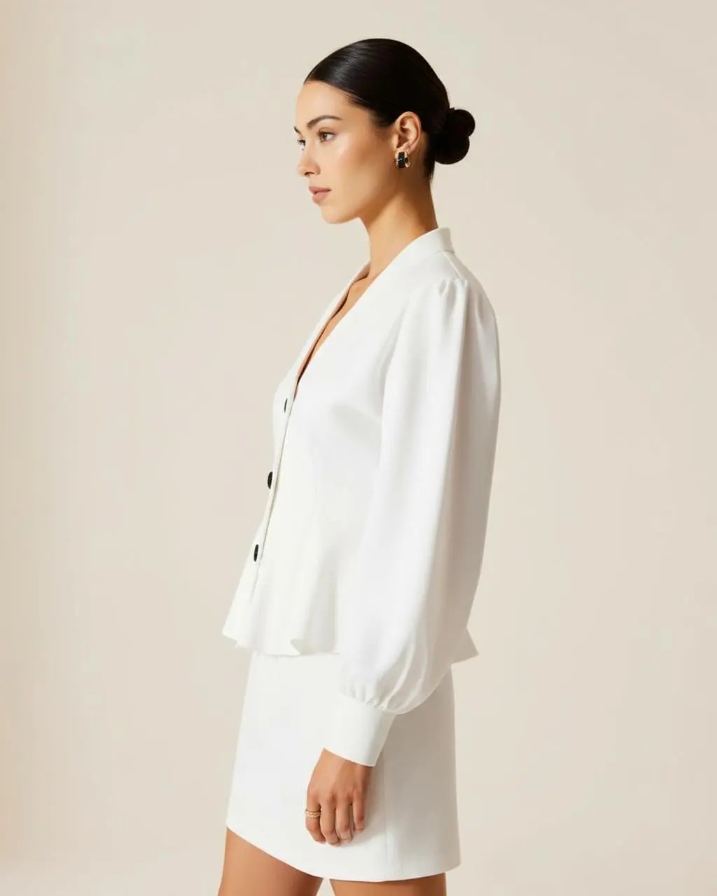 Peplum Cinched Waist Button Front Blazer Set SOLACE