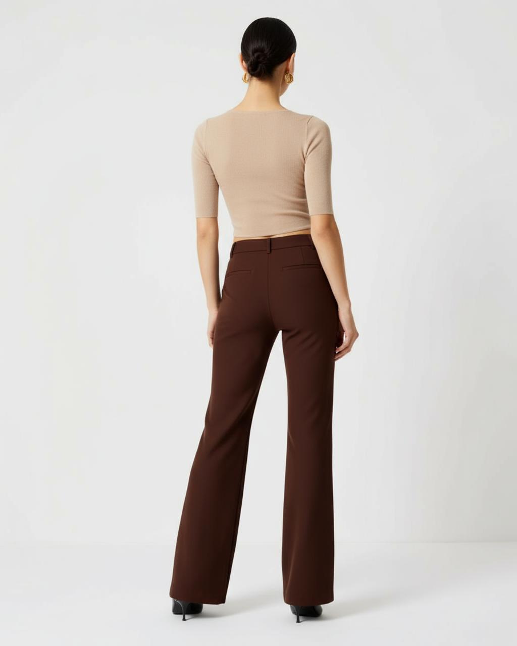 Mid-Sleeve Cropped Top And High Waist Bootcut Pants Set SOLACE