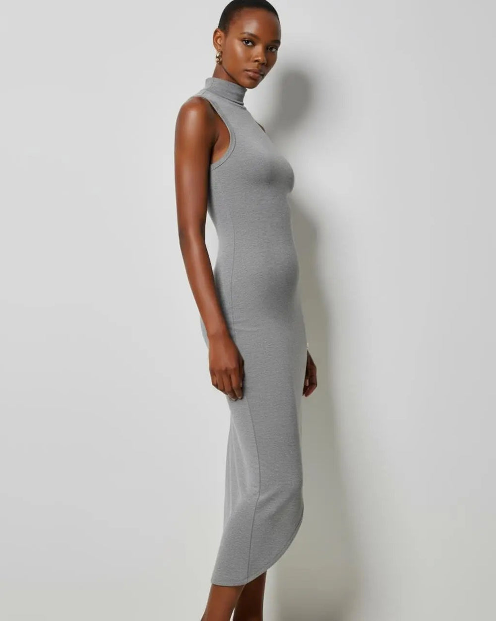 Grey High-Neck Sleeveless Wrap Dress SOLACE