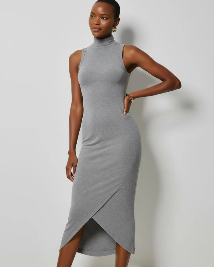 Grey High-Neck Sleeveless Wrap Dress SOLACE
