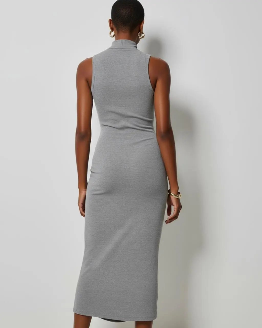 Grey High-Neck Sleeveless Wrap Dress SOLACE