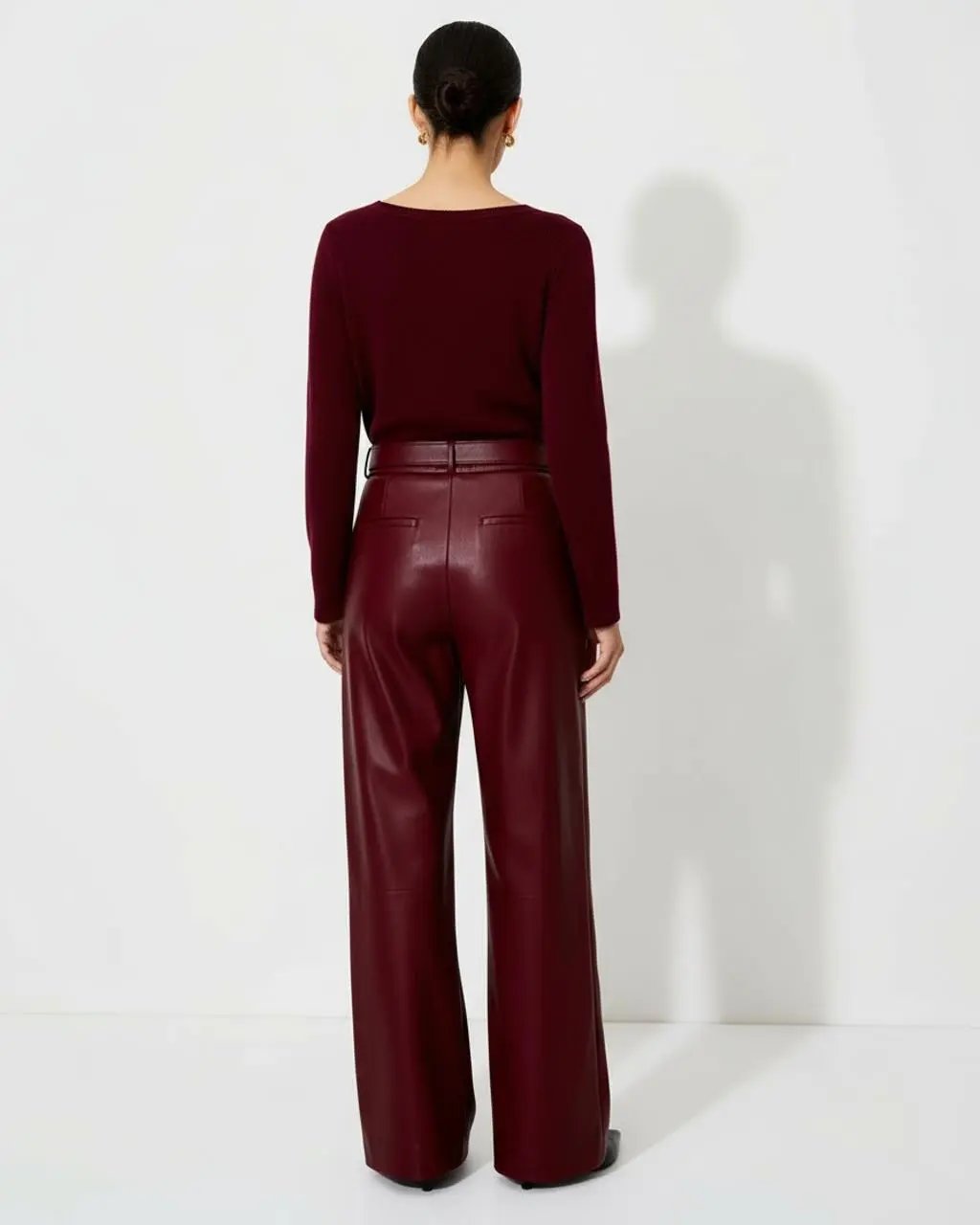 Wine Red High-Waist Leather Pants SOLACE