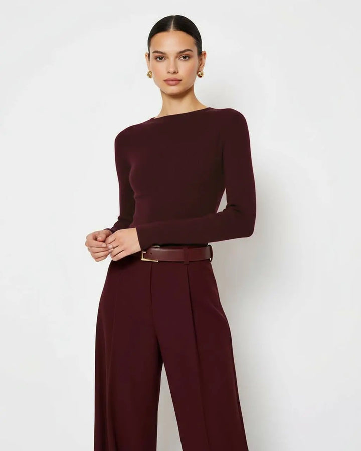 Burgundy Crewneck Slim Fit Long-Sleeve Top SOLACE