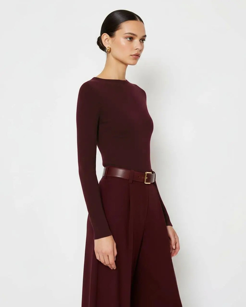 Burgundy Crewneck Slim Fit Long-Sleeve Top SOLACE