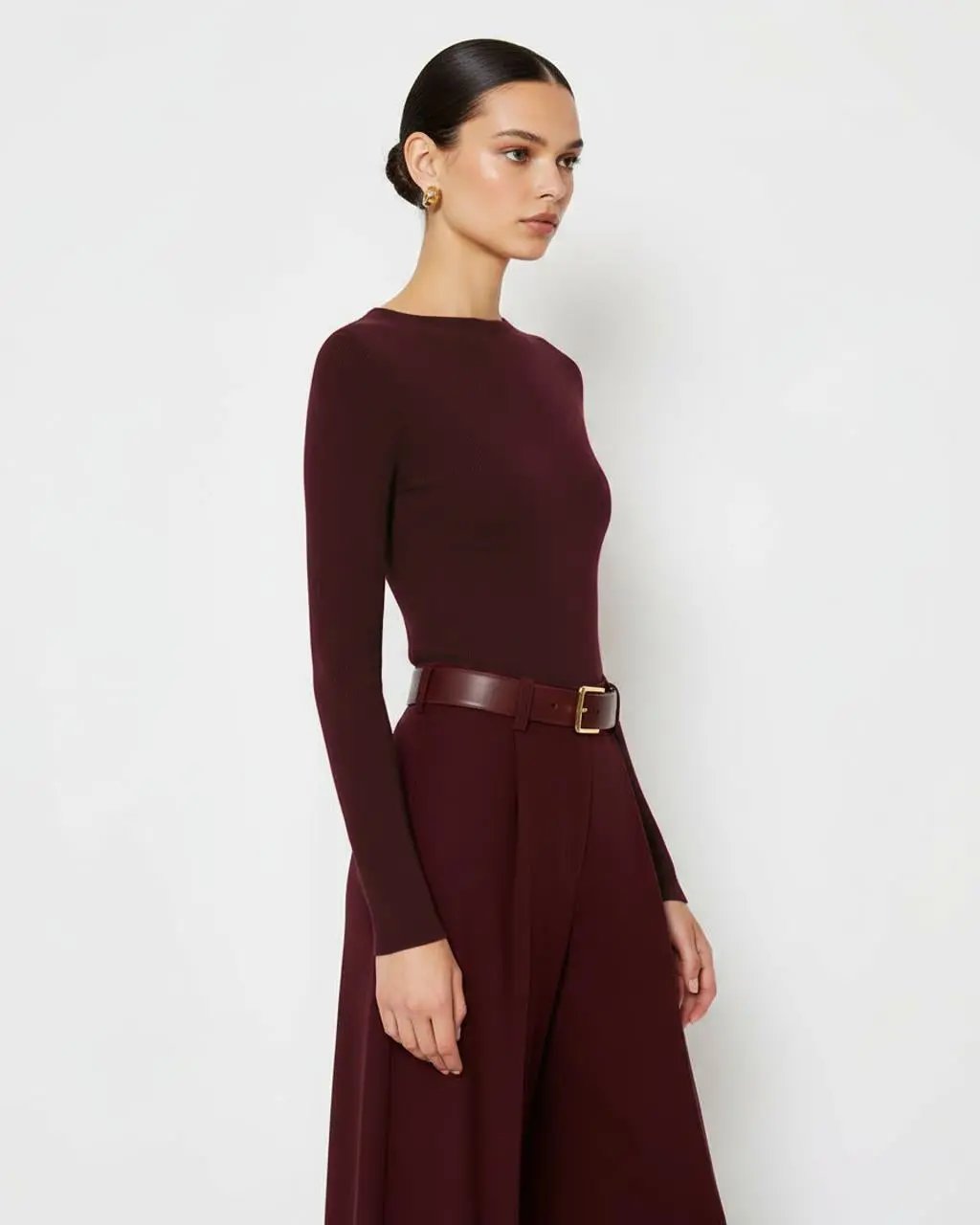 Burgundy Crewneck Slim Fit Long-Sleeve Top SOLACE