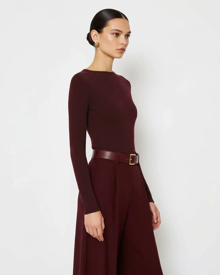 Burgundy Crewneck Slim Fit Long-Sleeve Top SOLACE