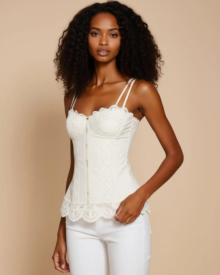 Double-Strap Lace Button Tank Top SOLACE