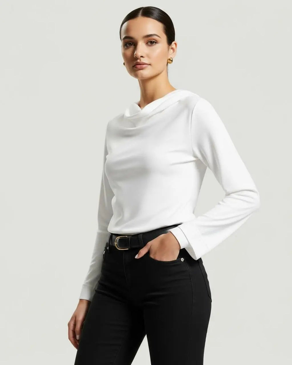 In Stretch Cowl Neck Long Sleeve Top SOLACE