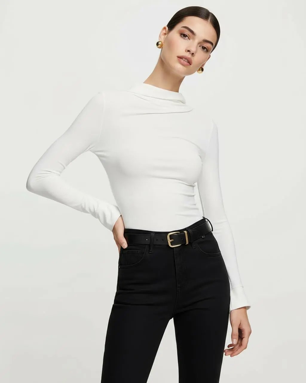 Asymmetric High Neck Slim-Fit Top SOLACE