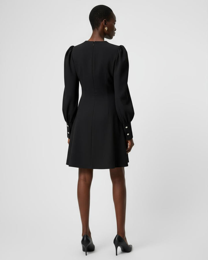 Black Button Puff Sleeve Dress SOLACE