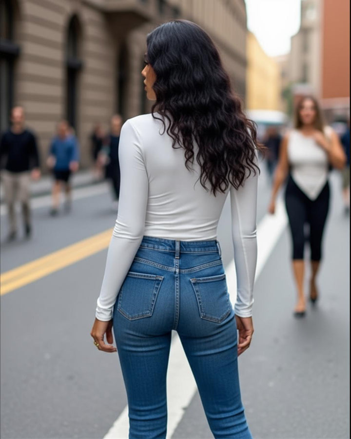 Deep V-Neck Long Sleeve Slim Fit Top SOLACE