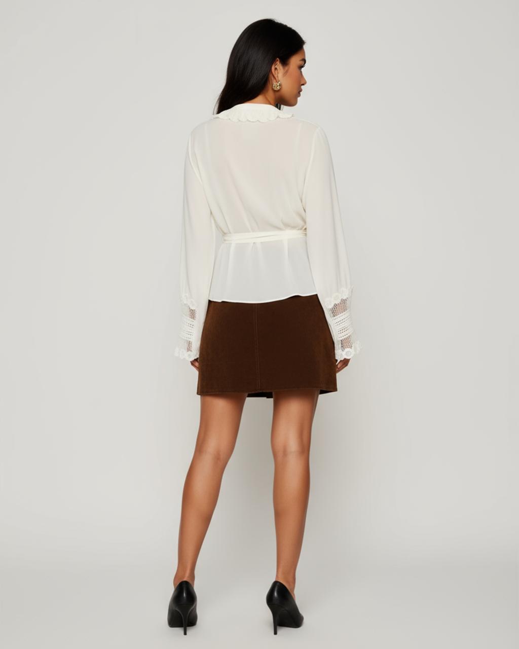 Lace Trim Wrap Front Peplum Top SOLACE