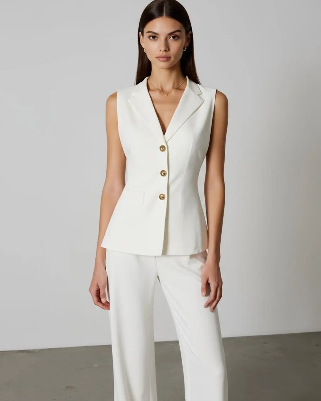 V-neck Single-Button Sleeveless Suit Top SOLACE
