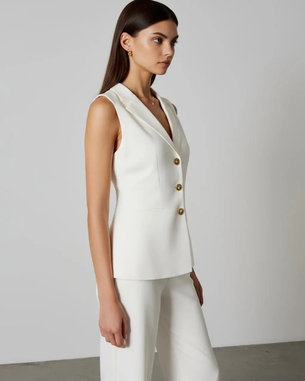 V-neck Single-Button Sleeveless Suit Top SOLACE