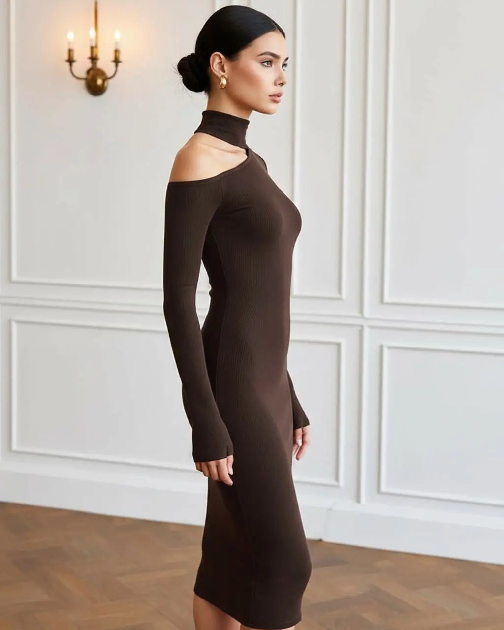 One-Shoulder High Neck Midi Dress SOLACE