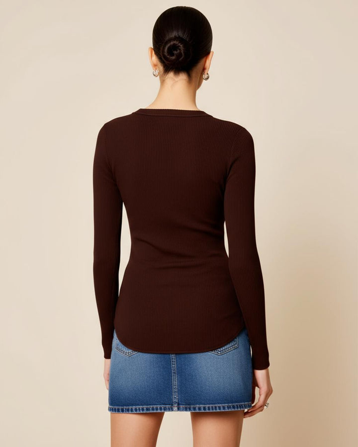 Brown Split Front Knitted Top SOLACE