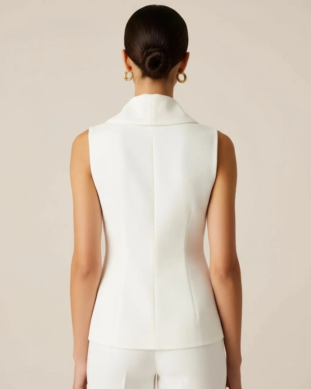 White Sleeveless Shawl-Collar Blouse Top SOLACE