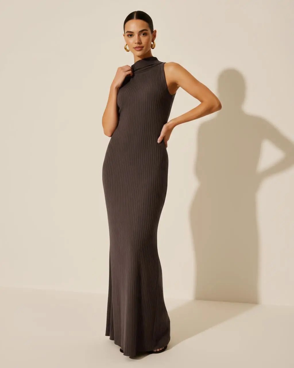 Vertical-Stripe High Neck Sleeveless Dress SOLACE