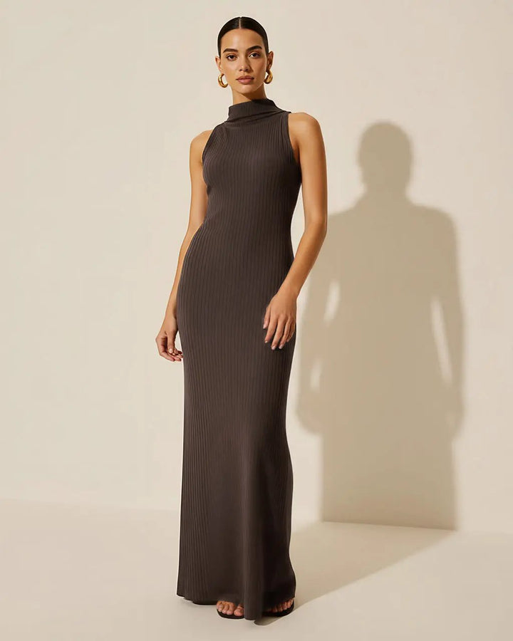 Vertical-Stripe High Neck Sleeveless Dress SOLACE