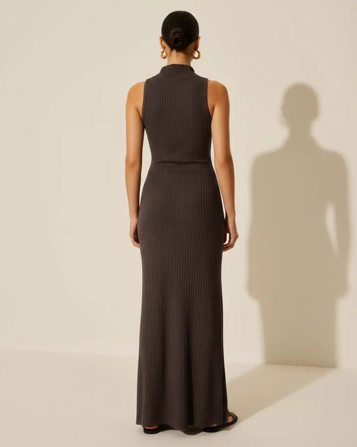 Vertical-Stripe High Neck Sleeveless Dress SOLACE