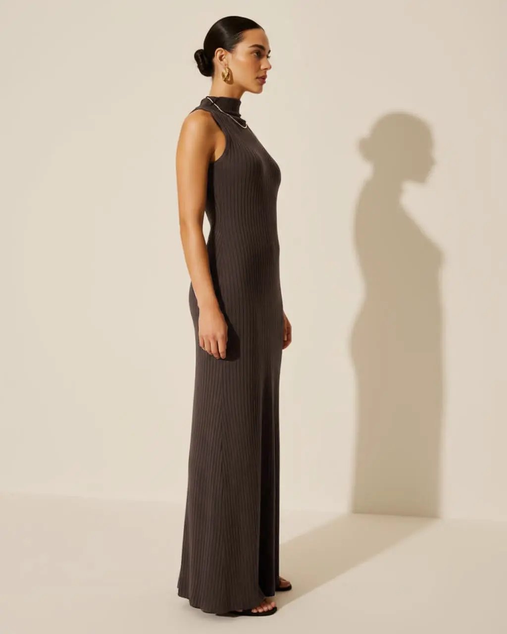 Vertical-Stripe High Neck Sleeveless Dress SOLACE