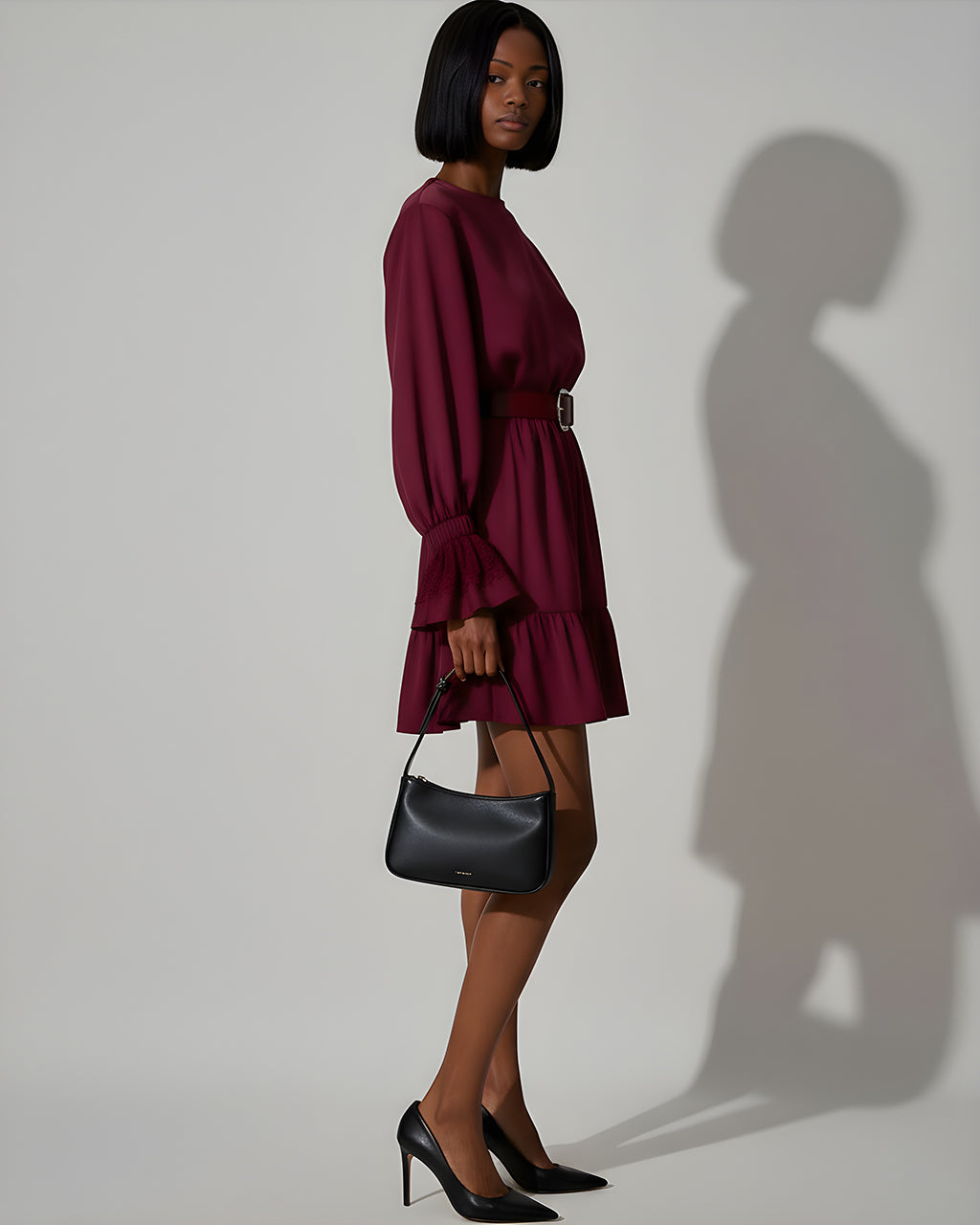 Ruffle Hem Long Sleeve Mini Dress SOLACE