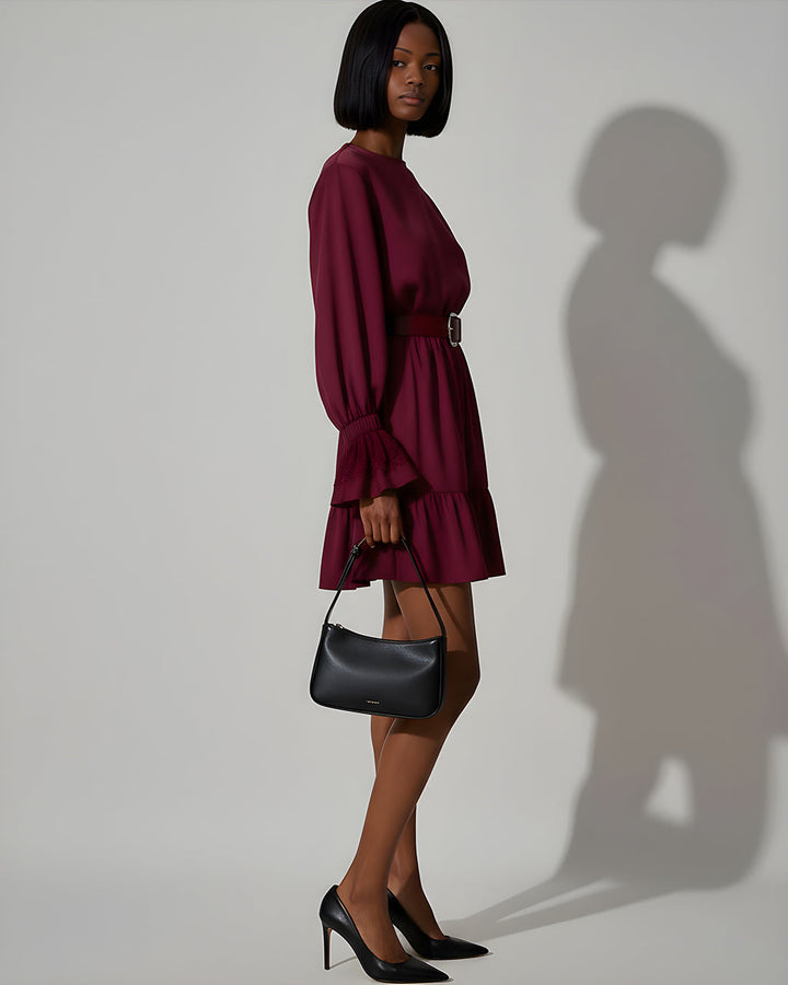 Ruffle Hem Long Sleeve Mini Dress SOLACE