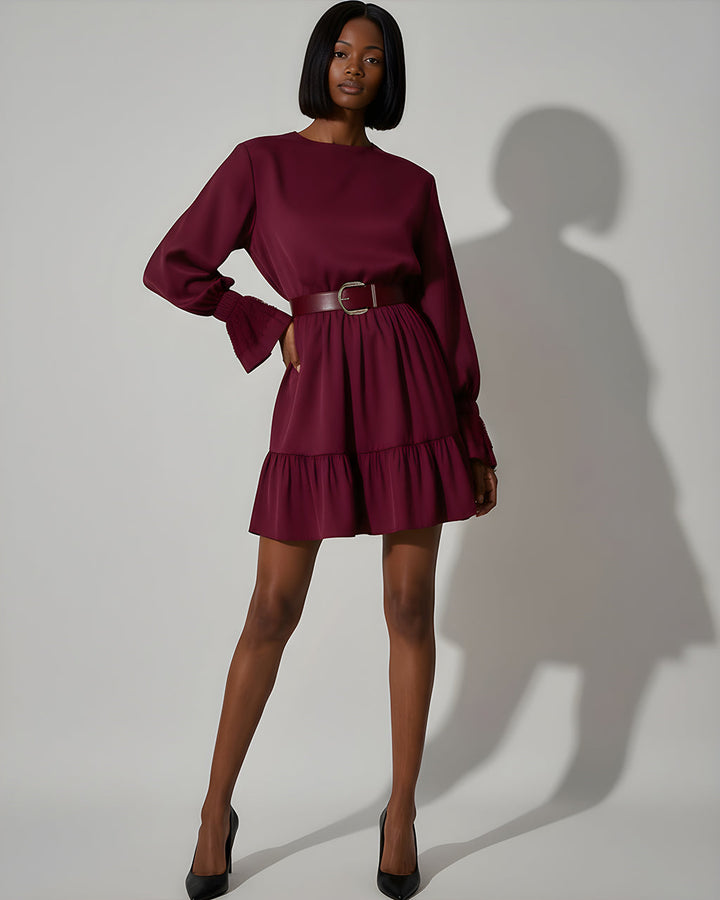 Ruffle Hem Long Sleeve Mini Dress SOLACE