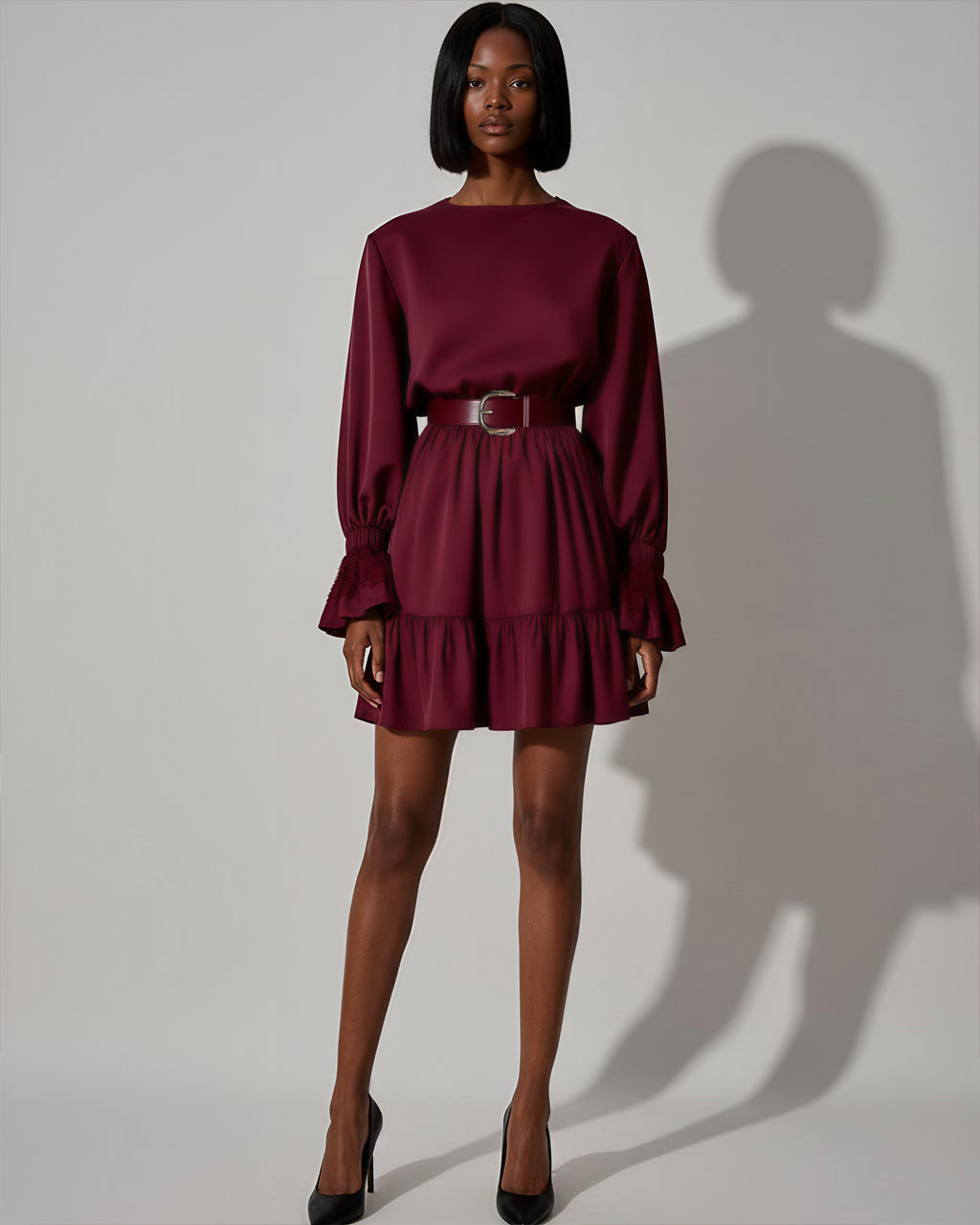 Ruffle Hem Long Sleeve Mini Dress SOLACE