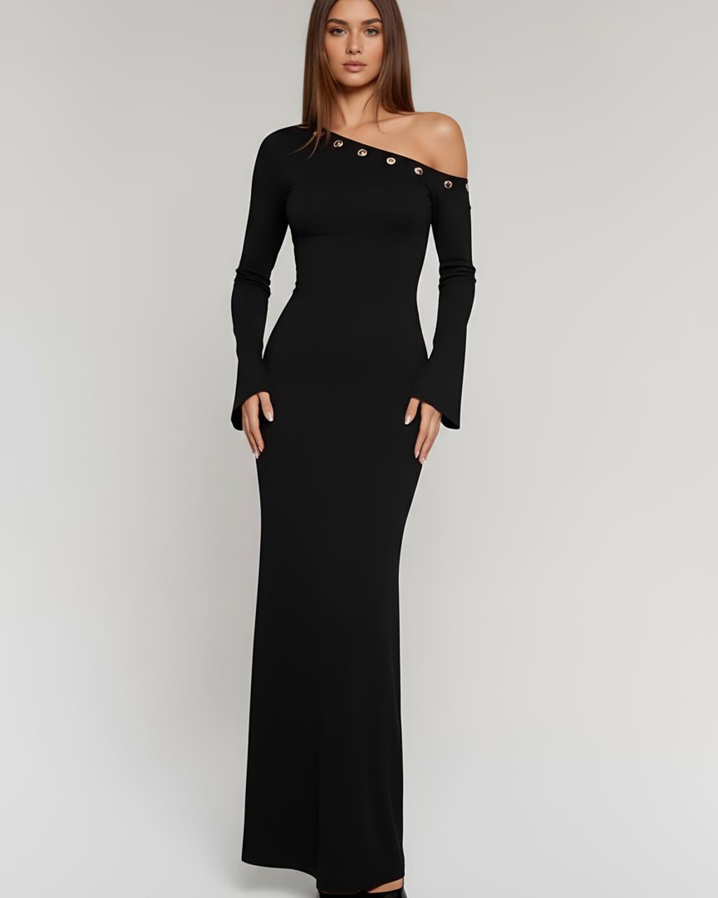 Button Asymmetrical Maxi Mermaid Dress SOLACE