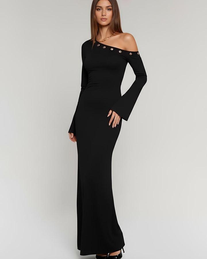 Button Asymmetrical Maxi Mermaid Dress SOLACE