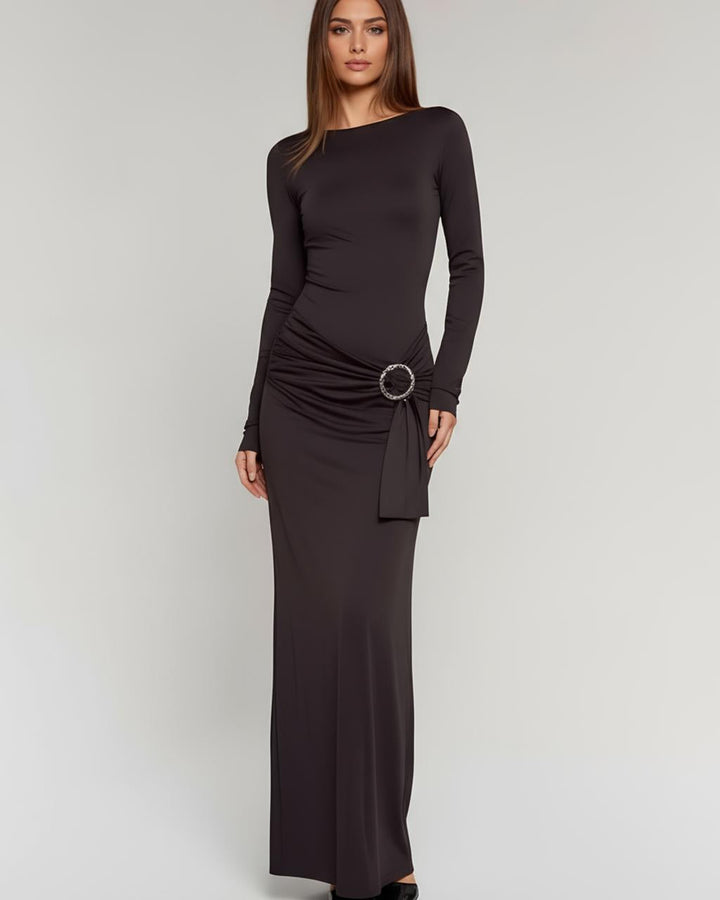 Waist Pleat With Metal Buckle Maxi Dress SOLACE