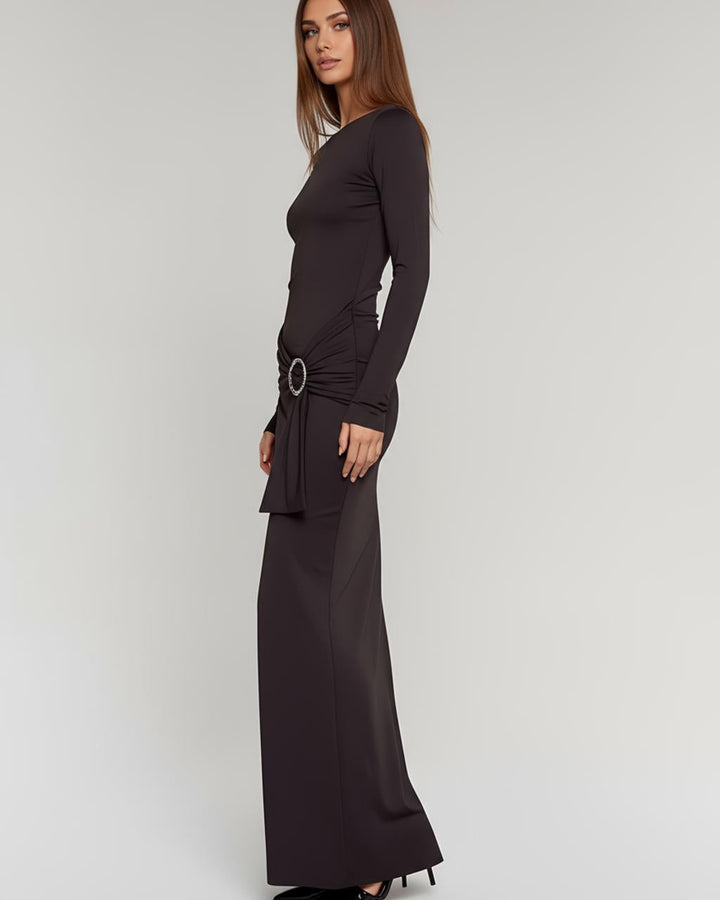 Waist Pleat With Metal Buckle Maxi Dress SOLACE
