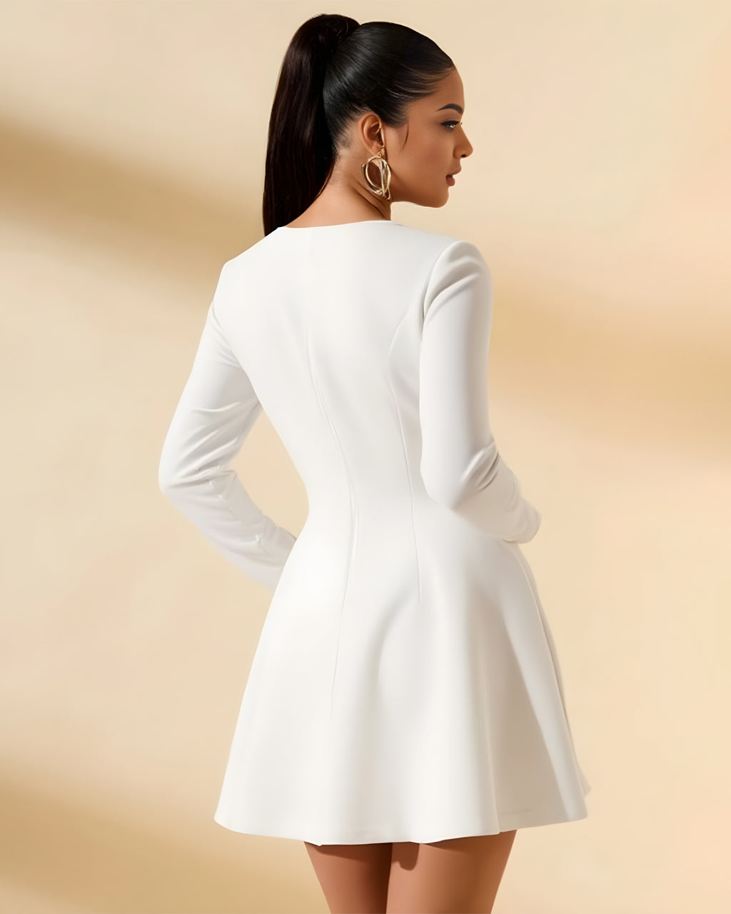 Gold Button Pleated Peplum-Hem Blazer Dress SOLACE