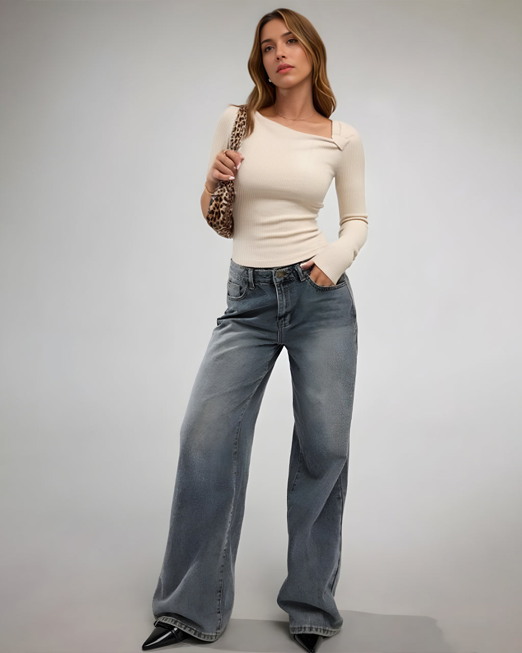 Solid Color Asymmetric Long Sleeve Top SOLACE