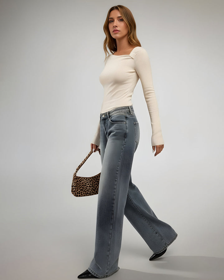 Solid Color Asymmetric Long Sleeve Top SOLACE