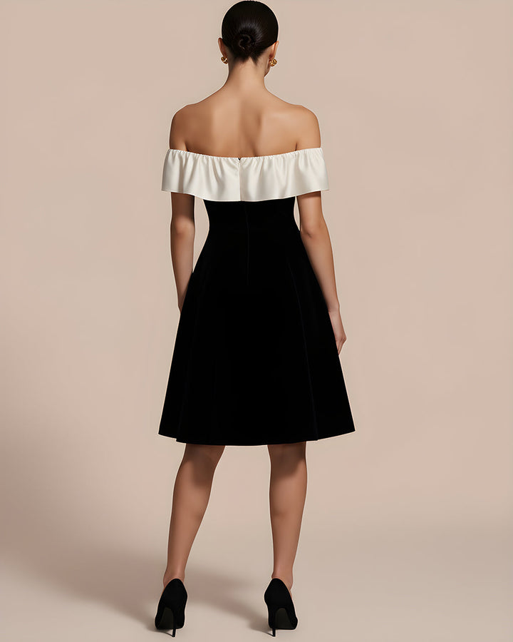 Color Block Ruffle Off-the-Shoulder Dress SOLACE